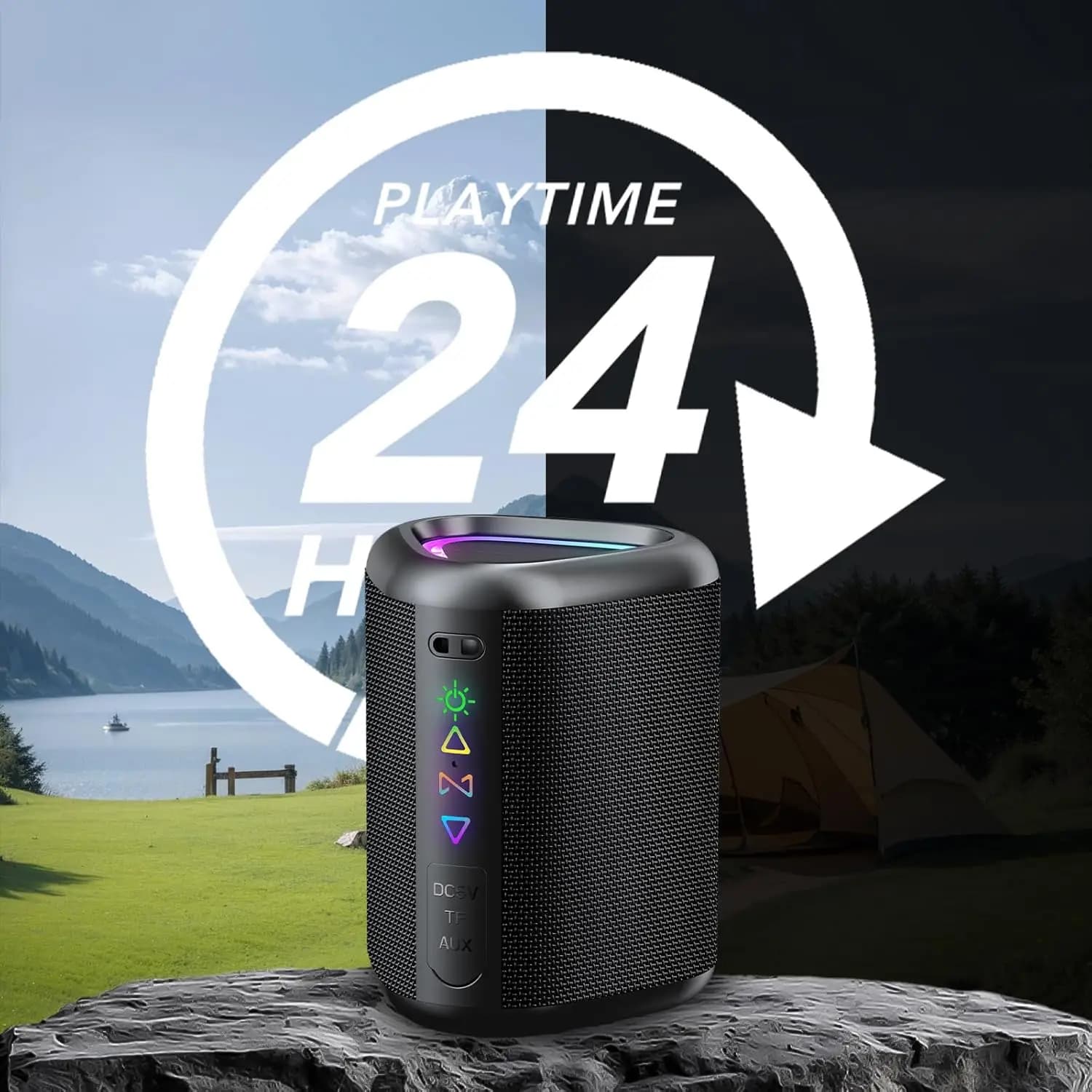 Bluetooth Speaker, 2026 Portable Wireless Speakers with Led Light, Bluetooth 5.4, 24H Playtime, Enhanced Bass, IPX7 Waterproof image