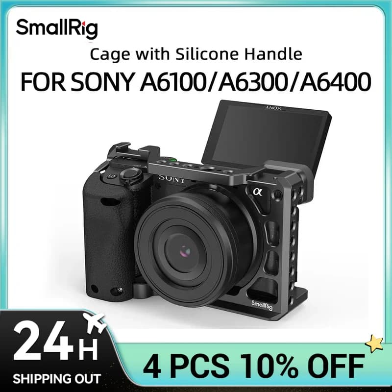 Camera Cage Rig with Silicone Handgrip Handle & Cold Shoe for Mirrorless Cameras image