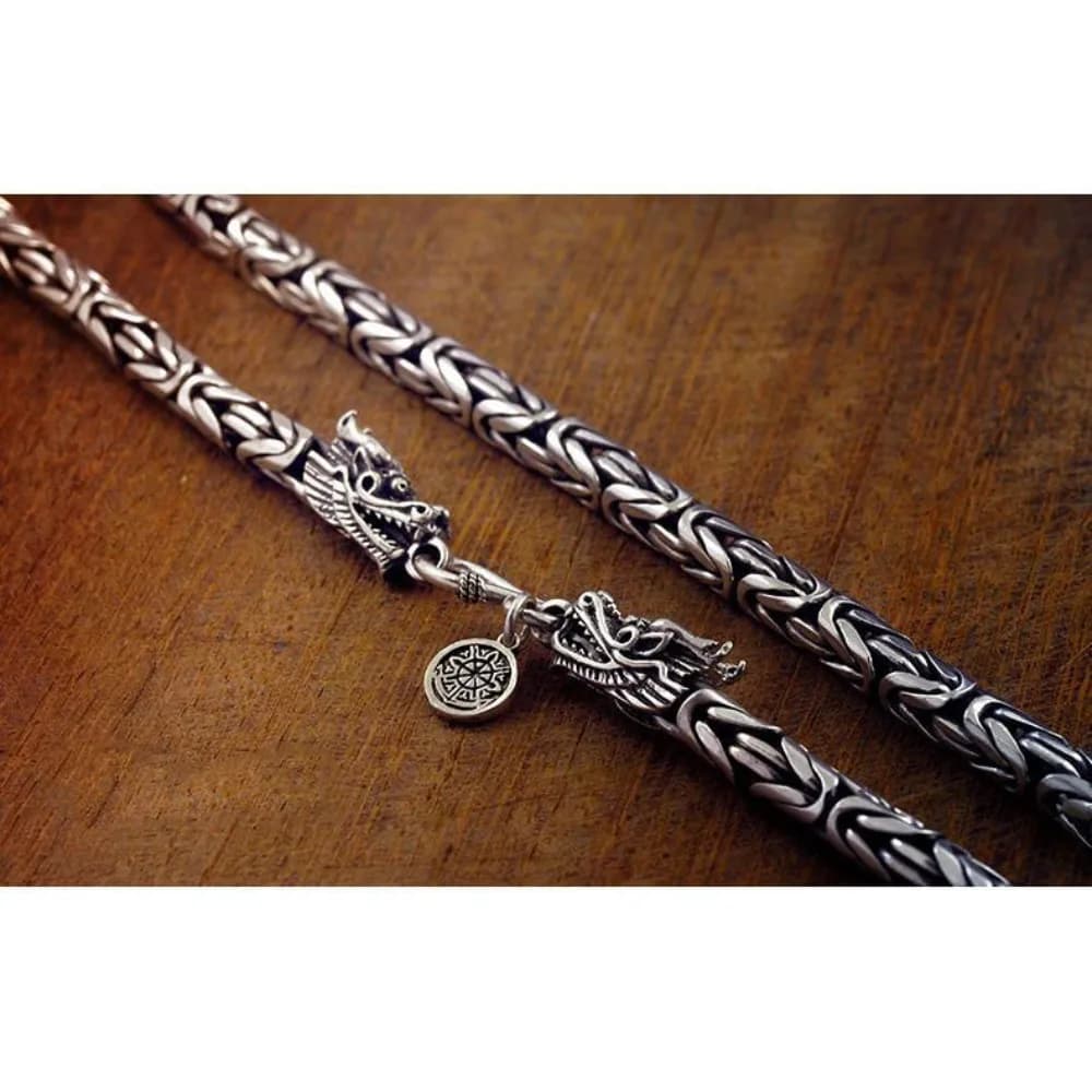 Noble Sterling Silver necklace Retro for men women classic 8MM rchain dragon 60cm Charm high quality Fine jewelry wedding gift image