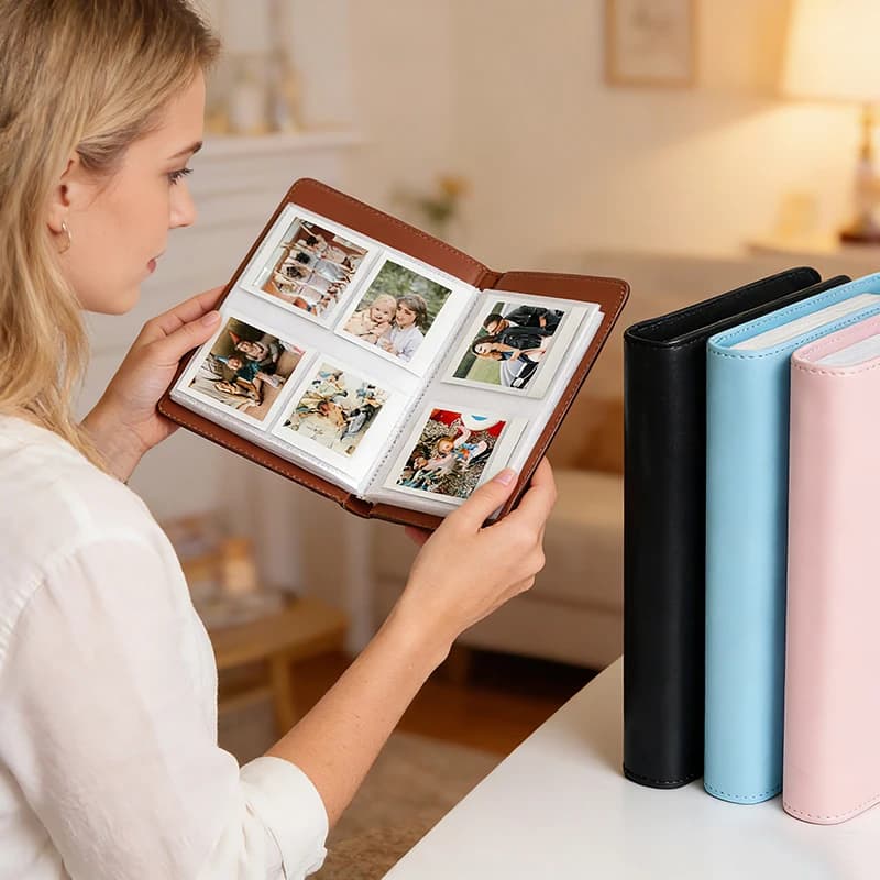 288-Card Slot Square Photo Album, Children's Growth Commemorative Photo Album, Suitable for Instax Sq1/6/10/20/40/Kodak C300R Camera Photos, Solid Color Pu Photo Album, Suitable for Kodak Mini 3 Square, Mini Shot 3 Squar image