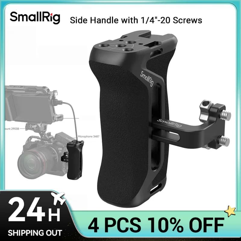 SmallRig DSLR Camera Hand Grip Aluminum Universal Side Handle W/ Screw Mounting Holes &Cold Shoe for Microphone DIY Options 4015 image