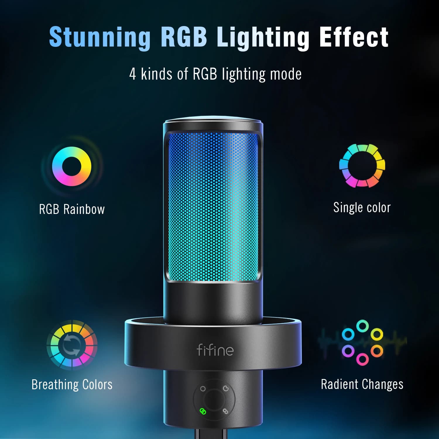 FIFINE Ampligame A8 PLUS USB MIC with Contrallable RGB,3 Capsules 4 Polar Patterns,Gain Dials,a Live Mic Jack & a Mute Touch image