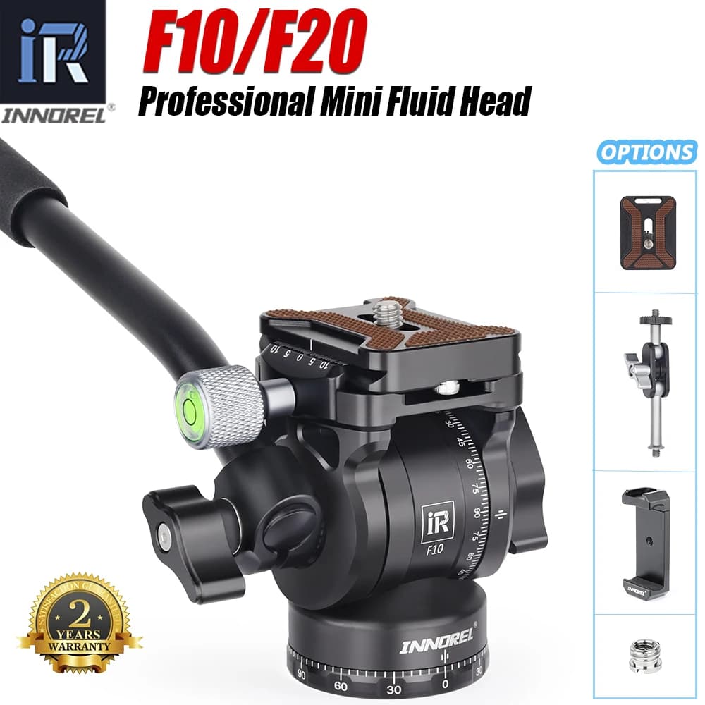 INNOREL F10/F20 Mini Tripod Fluid Head Tilt Head,Metal Camera Video Tripod Head with Arca Swiss Q.R.Plates for Video DSLR Camera image