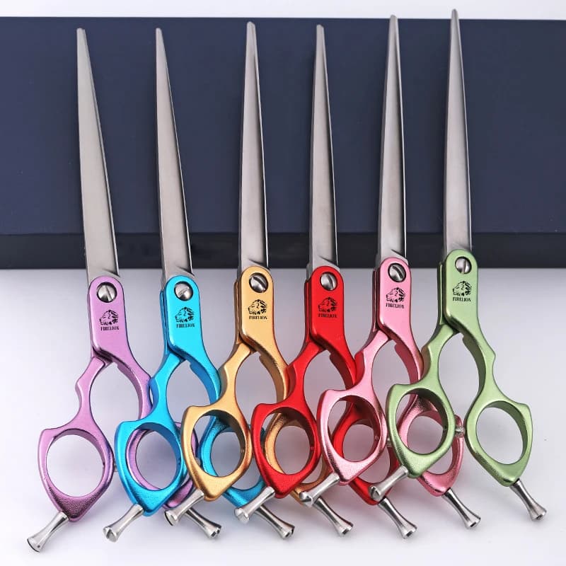 FIRELION Professional 440C 6.0/6.5 Inch Colorful Dog Grooming Scissors Pet Curved Scissors for Cutting Dogs Hair image