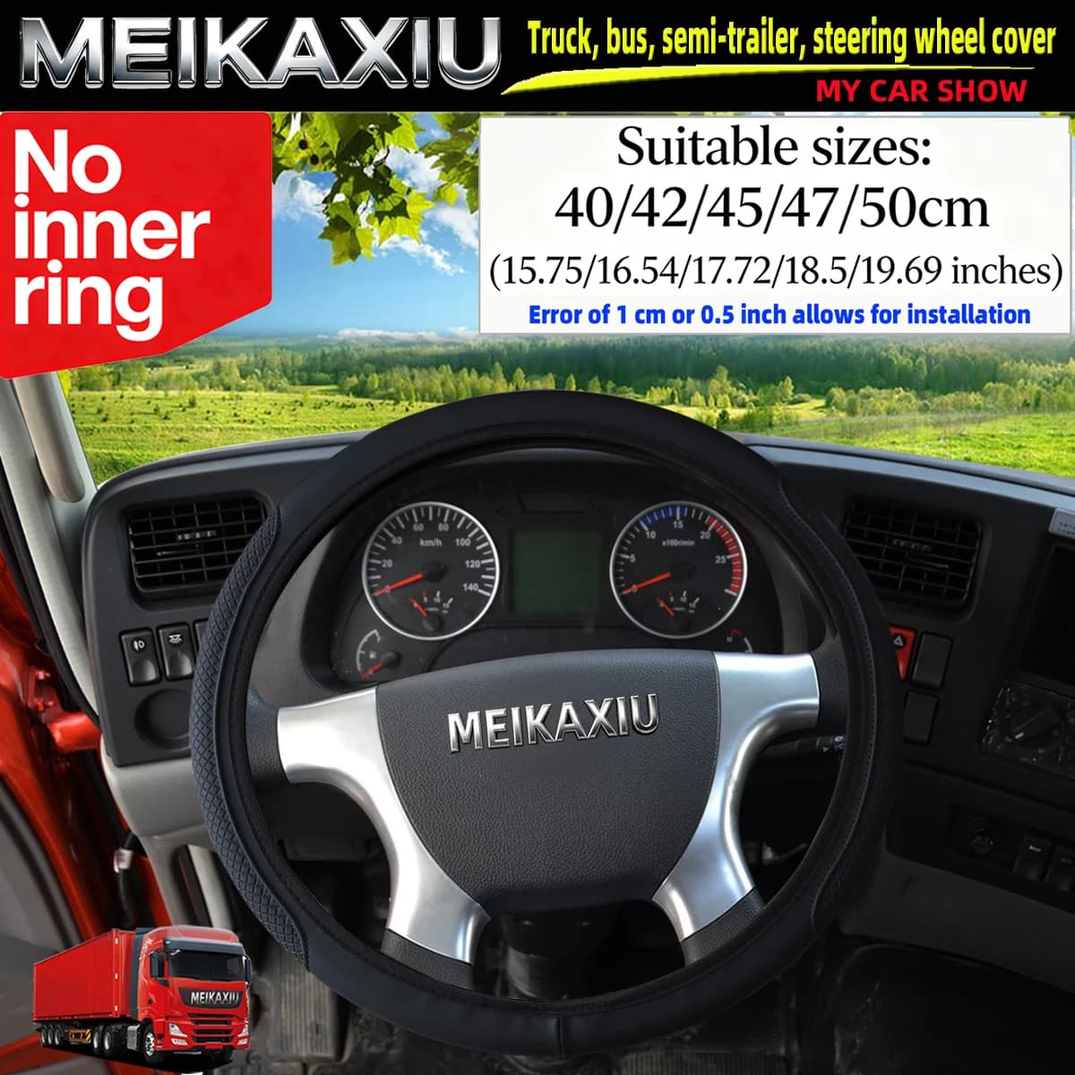 Large-Sized Double-Round 3D PU Leather Steering Wheel Cover for Truck Van Bus Coach Car Accessory in Multiple Sizes 40/42/45/45 image