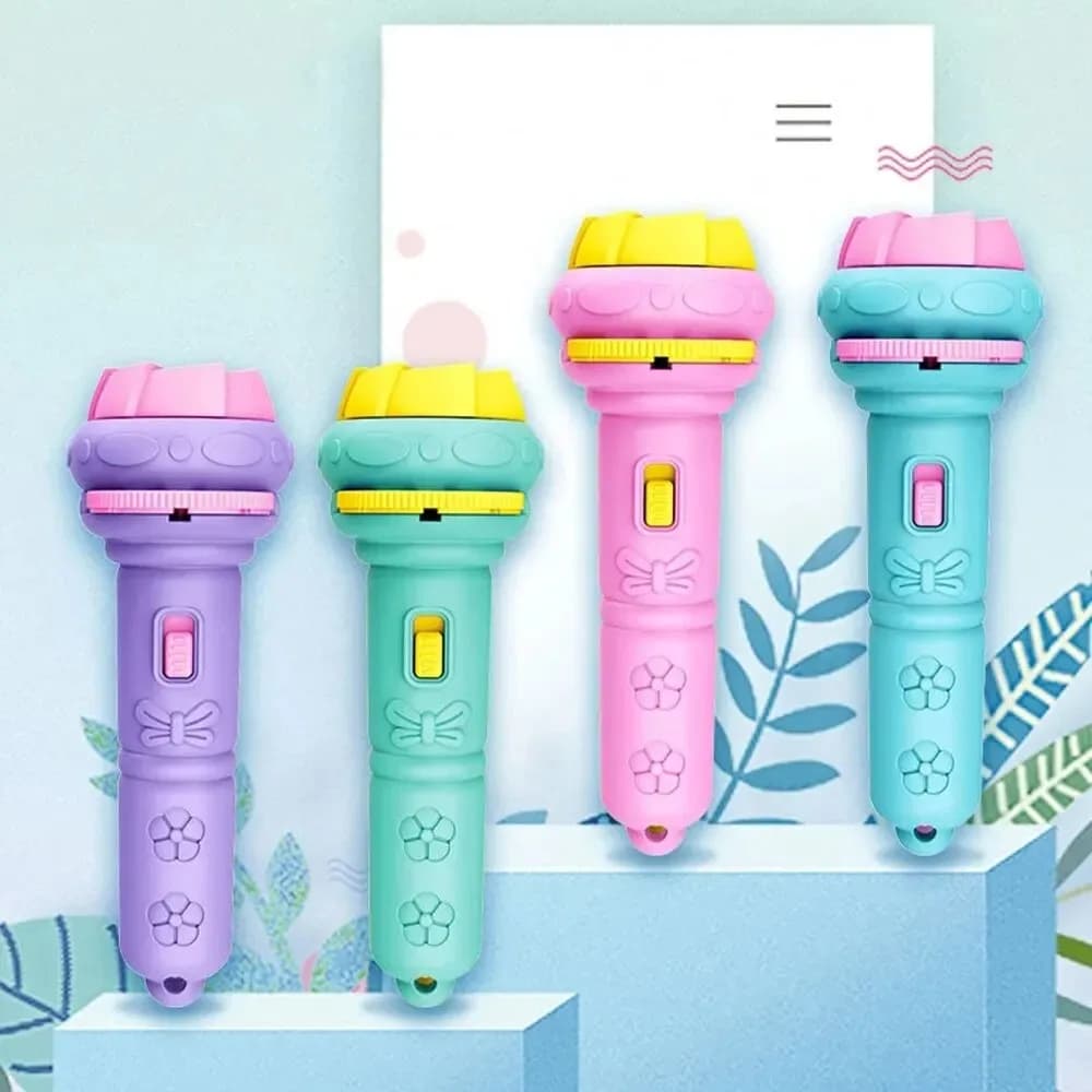 10 Cards Cartoon Projection Flashlight 80 Patterns Creative Children Flashlight Toy Projector Baby Toys Bedtime Story Book Toy image
