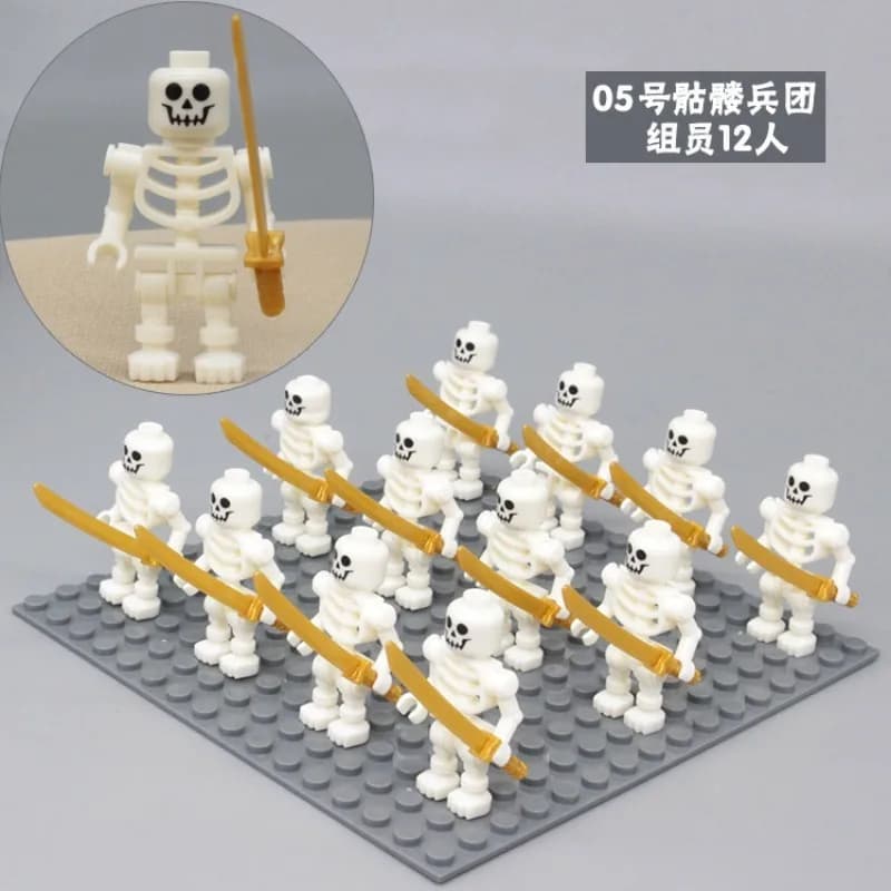 Skeleton puppet army, skeleton war horse, skeleton corps with weapons square building blocks, birthday gifts, Christmas gifts. image