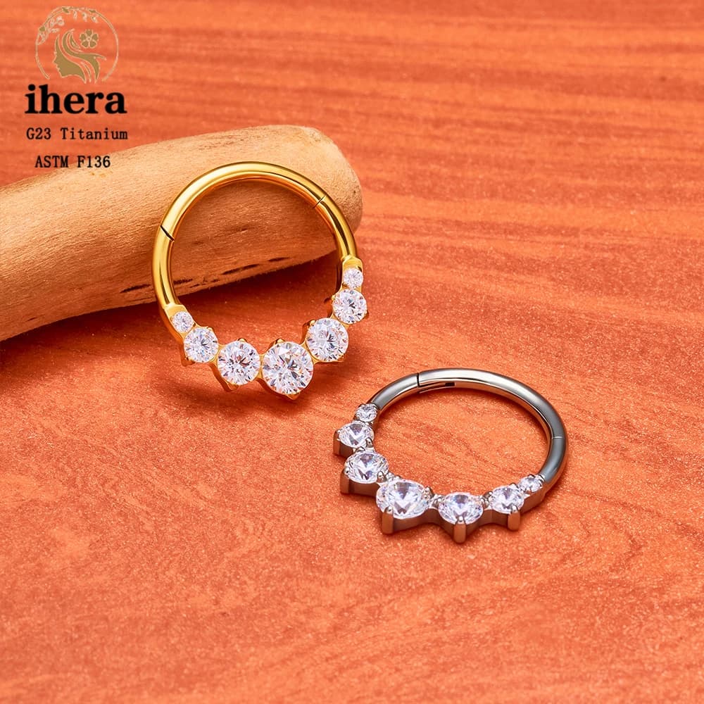 ASTM F136 Titanium Pear CZ Nose Ring 16G Hinged Clicker Segment Daith Earring Hoop Septum Cartilage Conch Helix Piercing Jewelry image