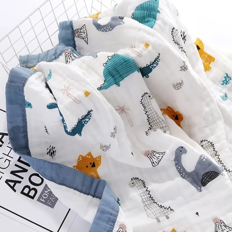 Baby Blankets 6 Layers 100% Cotton Gauze Breathable Infant Wrap Soft Absorbent Newborn Swaddle Blankets Cartoon Baby Bath Towel image