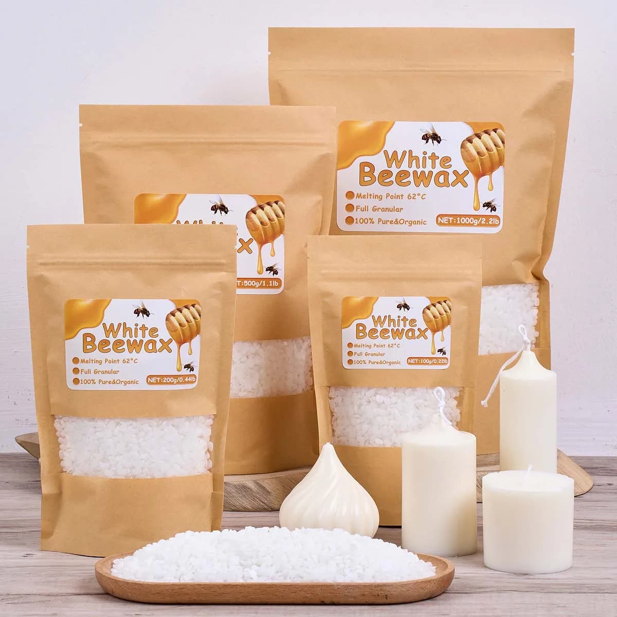 1000g White Beeswax DIY Candle Making Meterial Pure Natural Granular Bag Odorless Wax Particles Raw Materials Handicraft Supplie image